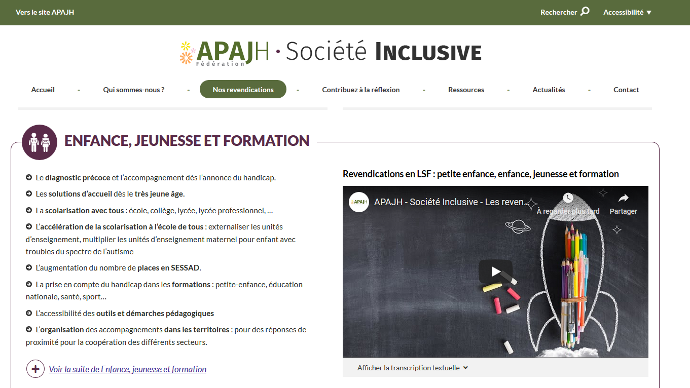 Capture d'écran du site société inclusive